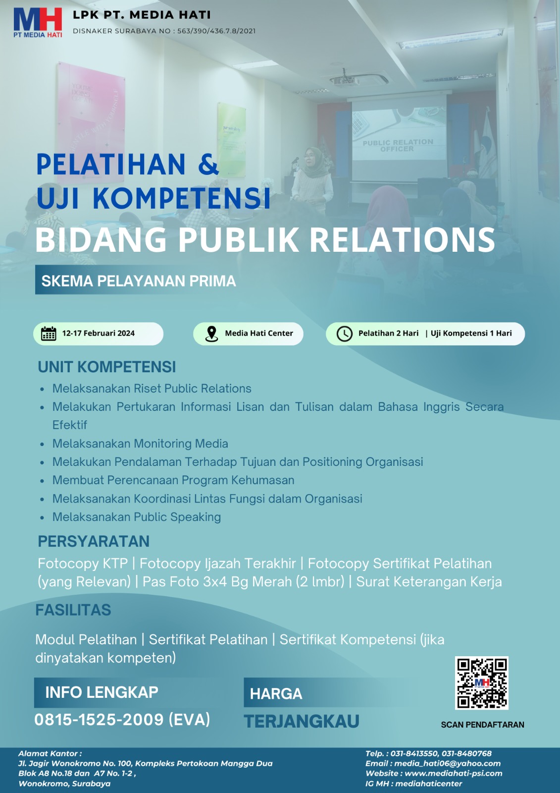 Info Pelatihan dan Uji Kompetensi Tanggal 12 - 17 Februari 2024.